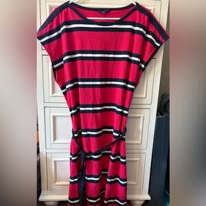 Tommy Hilfiger Red and Navy Nautical Striped Boatneck T-Shirt Dress GUC Size XXL